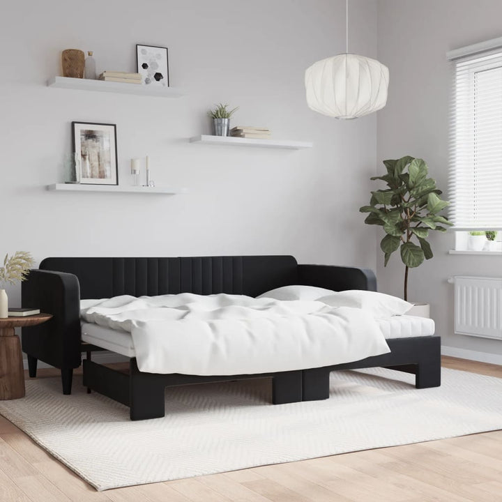 daybed med udtræk og madras 80x200 cm velour sort