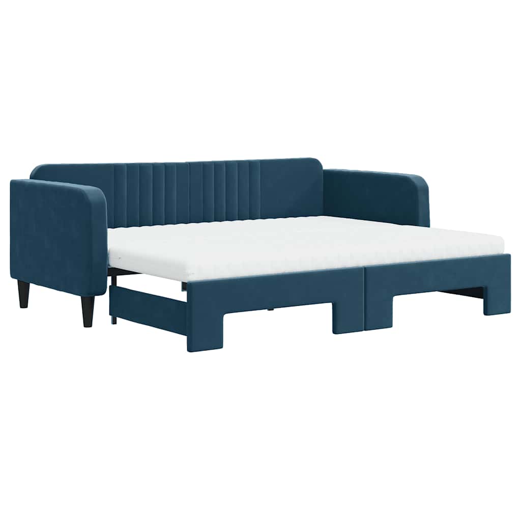 daybed med udtræk og madras 90x200 cm velour blå