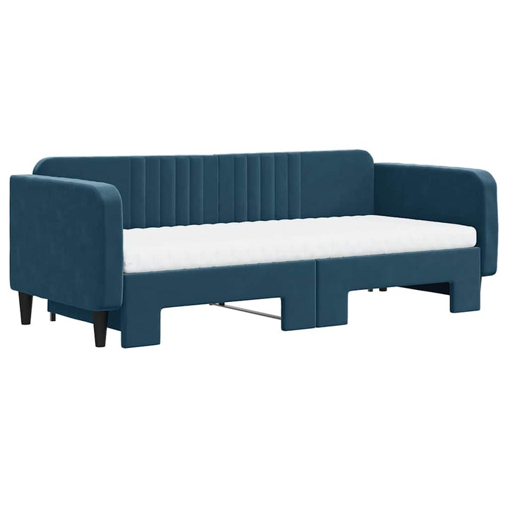 daybed med udtræk og madras 90x200 cm velour blå