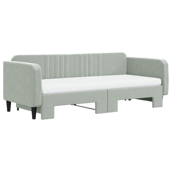 daybed med udtræk og madras 90x200 cm velour lysegrå