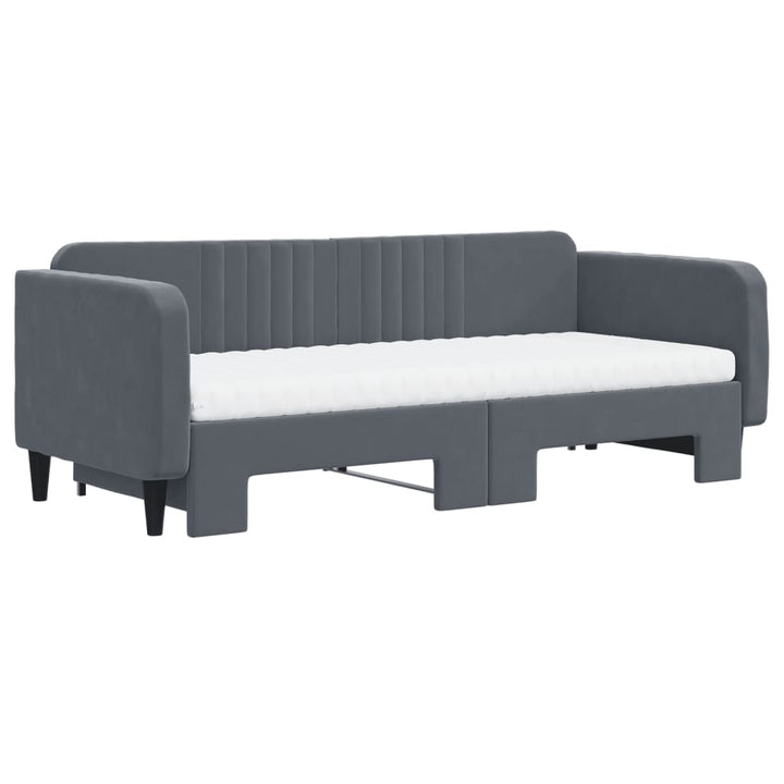 daybed med udtræk og madras 90x200 cm velour mørkegrå