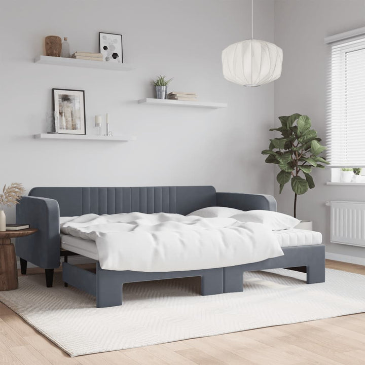daybed med udtræk og madras 90x200 cm velour mørkegrå