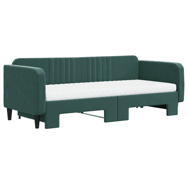 daybed med udtræk og madras 90x200 cm velour mørkegrøn