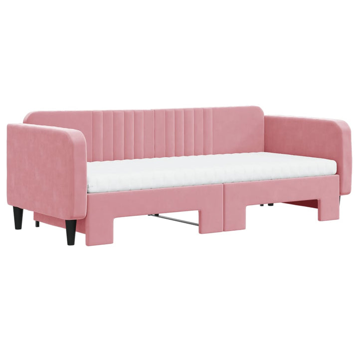daybed med udtræk og madras 90x200 cm velour lyserød