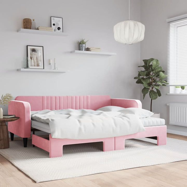 daybed med udtræk og madras 90x200 cm velour lyserød
