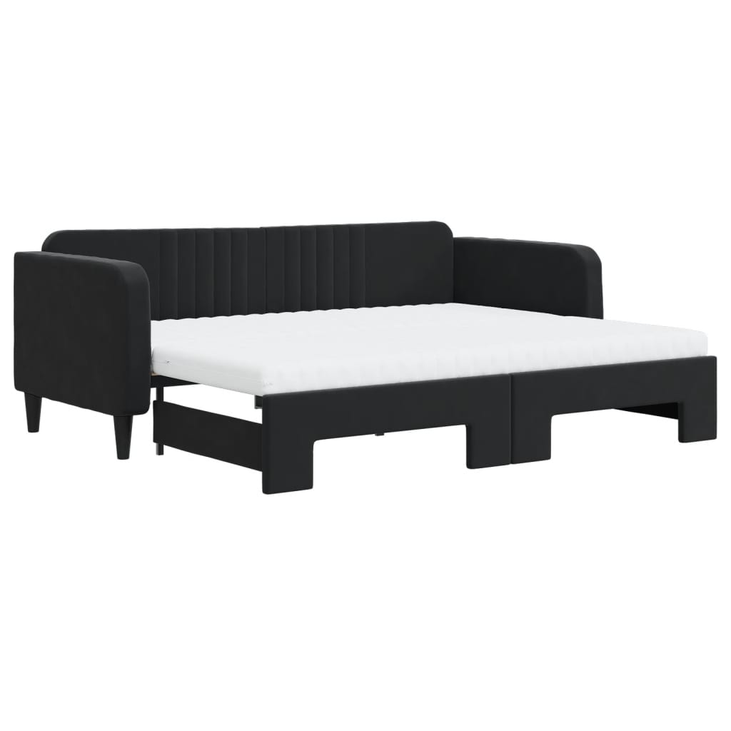 daybed med udtræk og madras 90x200 cm velour sort