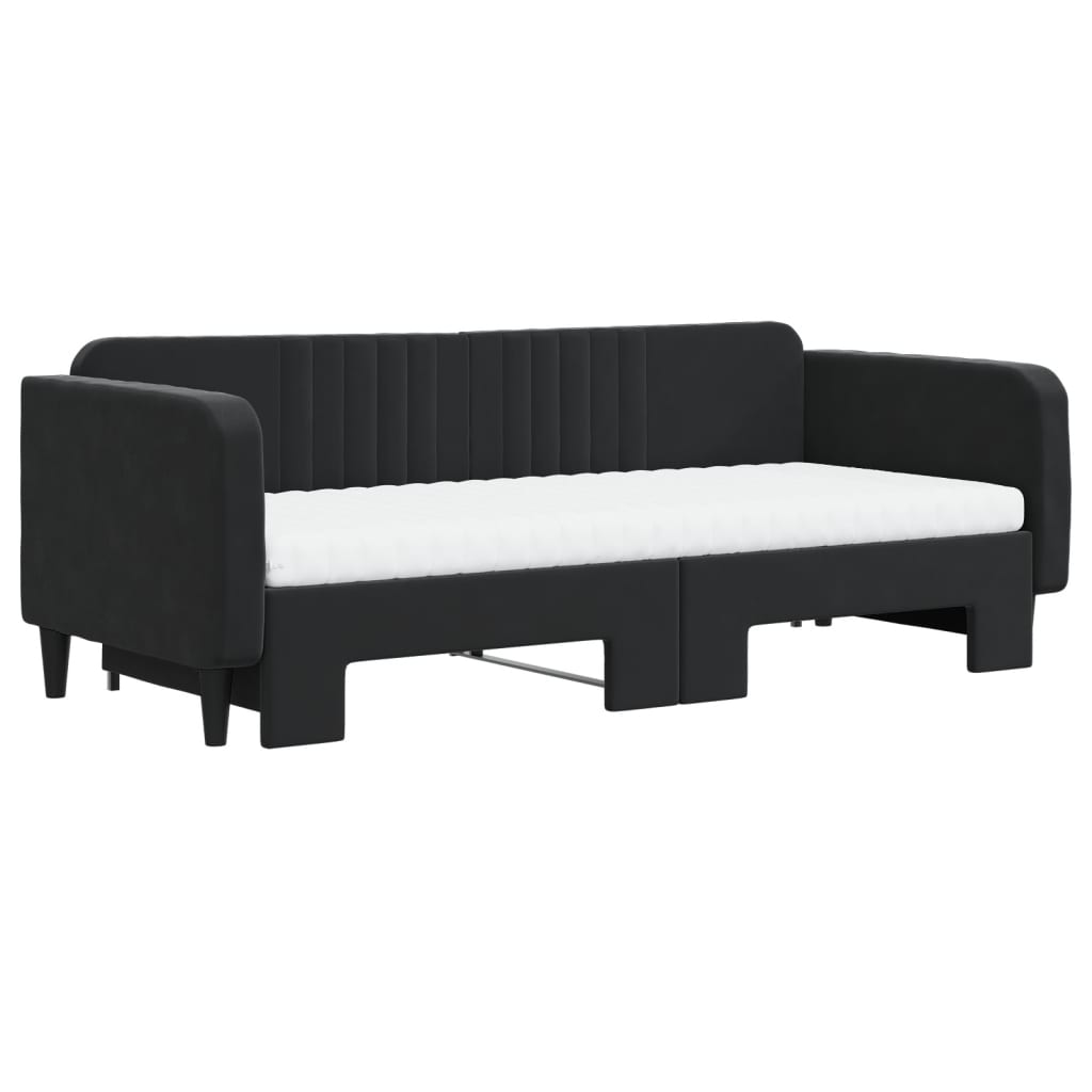 daybed med udtræk og madras 90x200 cm velour sort