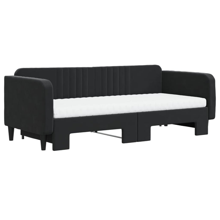 daybed med udtræk og madras 90x200 cm velour sort