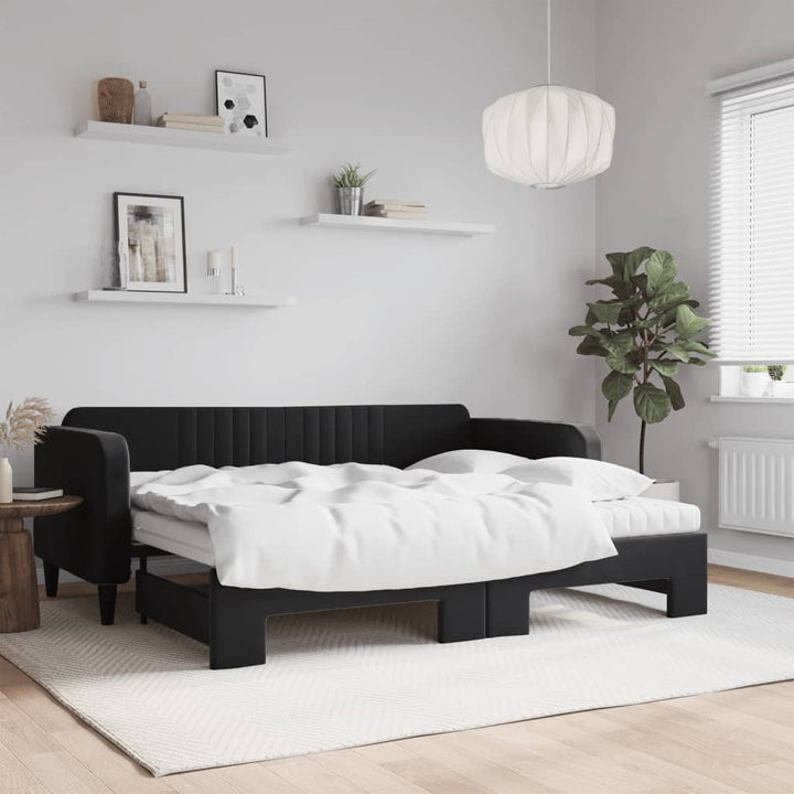 daybed med udtræk og madras 90x200 cm velour sort