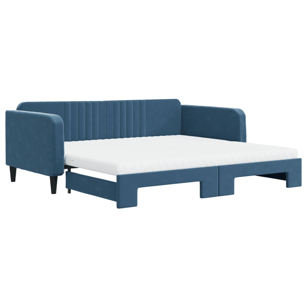 daybed med udtræk og madras 100x200 cm velour blå