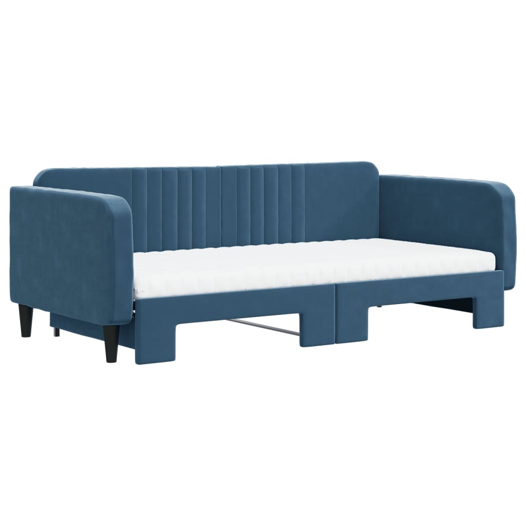 daybed med udtræk og madras 100x200 cm velour blå