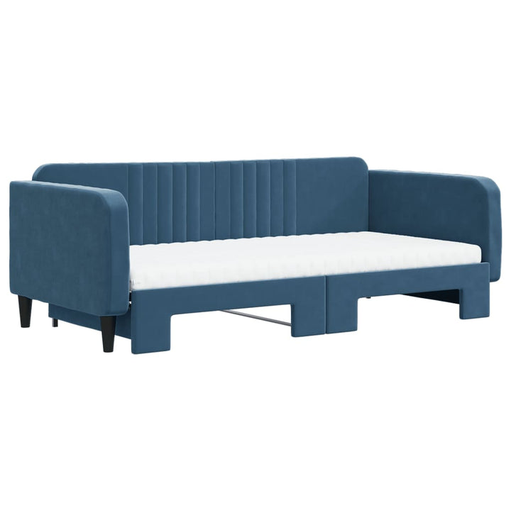 daybed med udtræk og madras 100x200 cm velour blå