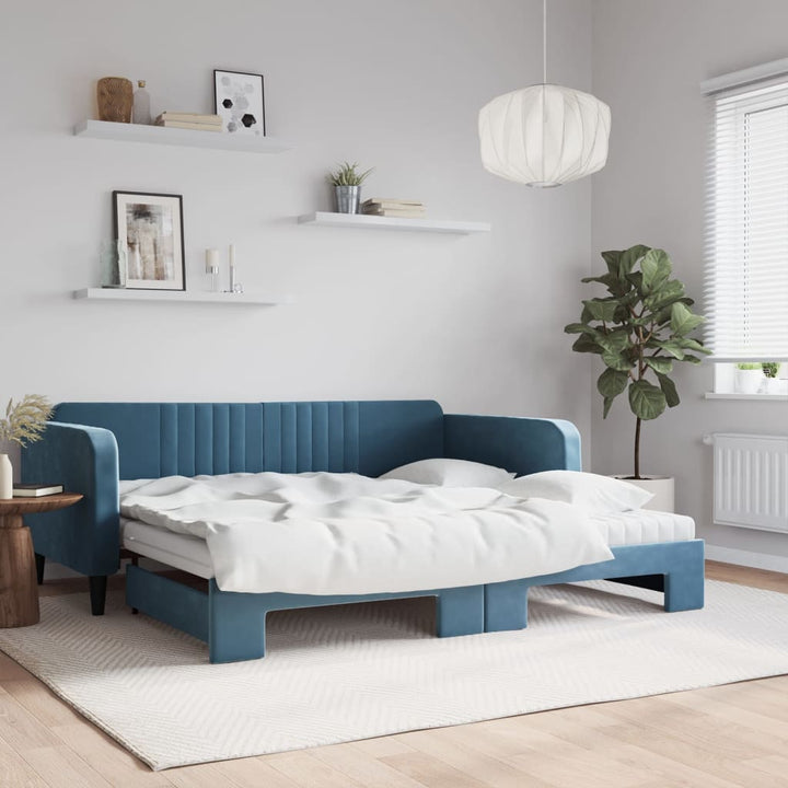daybed med udtræk og madras 100x200 cm velour blå