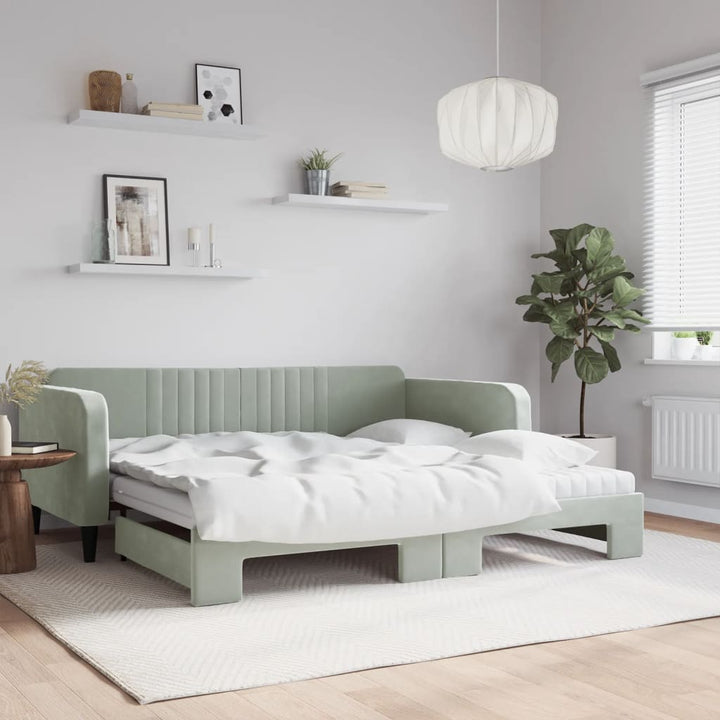 daybed med udtræk og madras 100x200 cm velour lysegrå