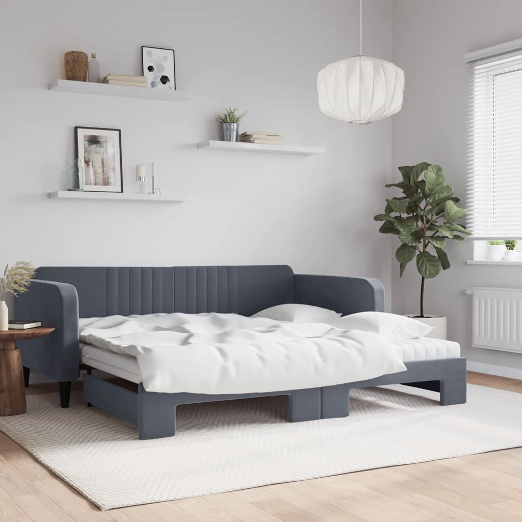 daybed med udtræk og madras 100x200 cm velour mørkegrå