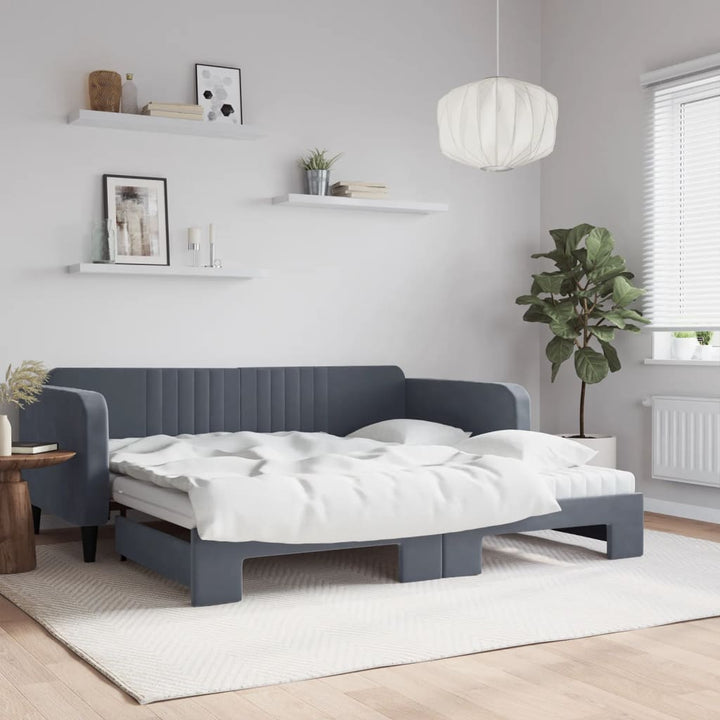 daybed med udtræk og madras 100x200 cm velour mørkegrå