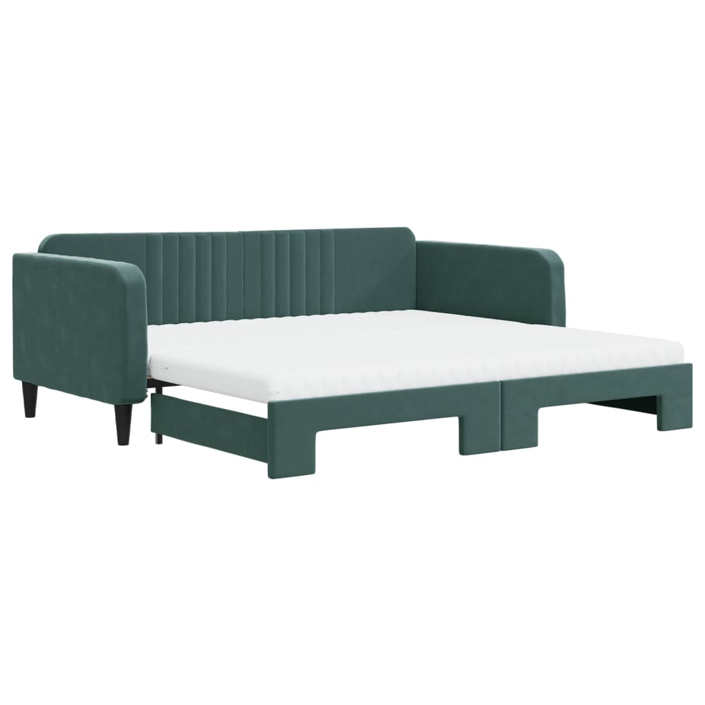 daybed med udtræk og madras 100x200 cm velour mørkegrøn