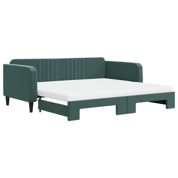 daybed med udtræk og madras 100x200 cm velour mørkegrøn