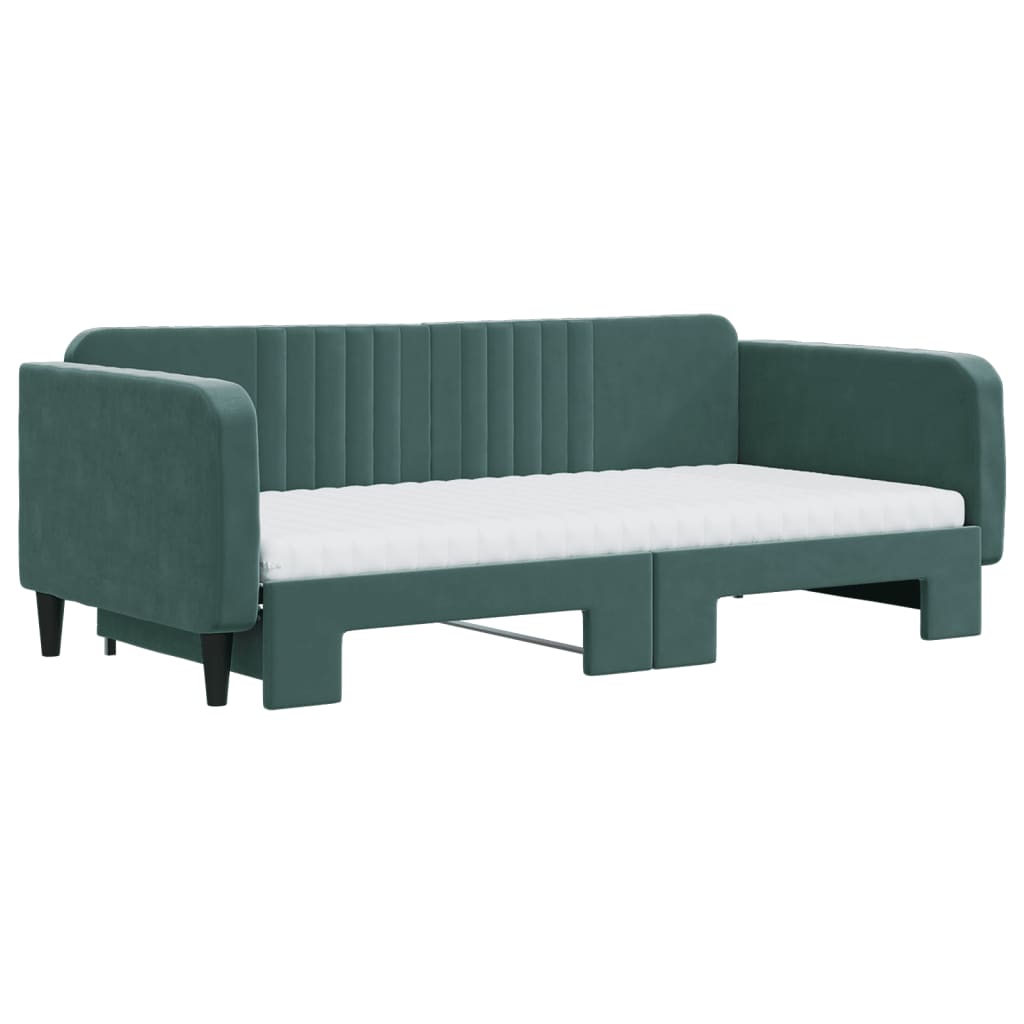 daybed med udtræk og madras 100x200 cm velour mørkegrøn