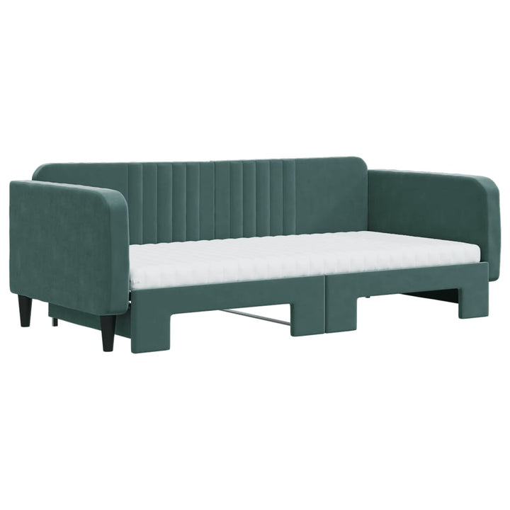 daybed med udtræk og madras 100x200 cm velour mørkegrøn