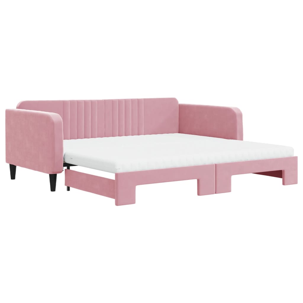 daybed med udtræk og madras 100x200 cm velour lyserød