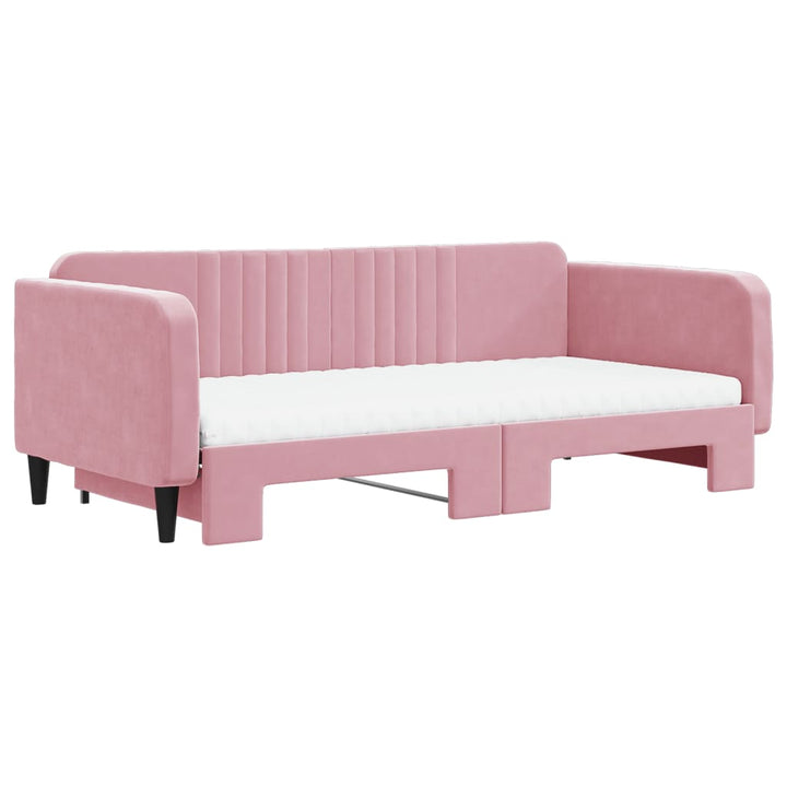 daybed med udtræk og madras 100x200 cm velour lyserød