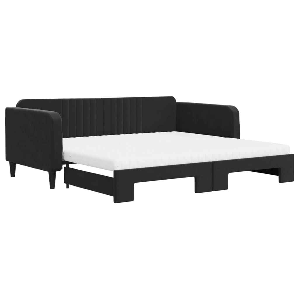 daybed med udtræk og madras 100x200 cm velour sort