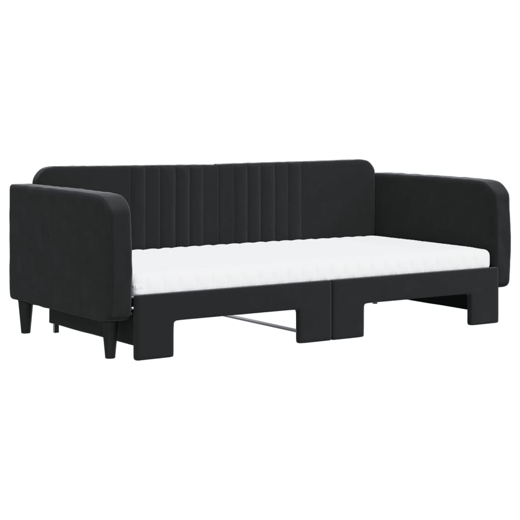 daybed med udtræk og madras 100x200 cm velour sort