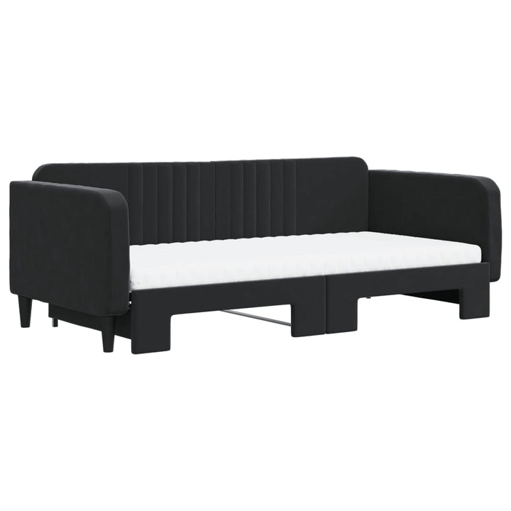 daybed med udtræk og madras 100x200 cm velour sort