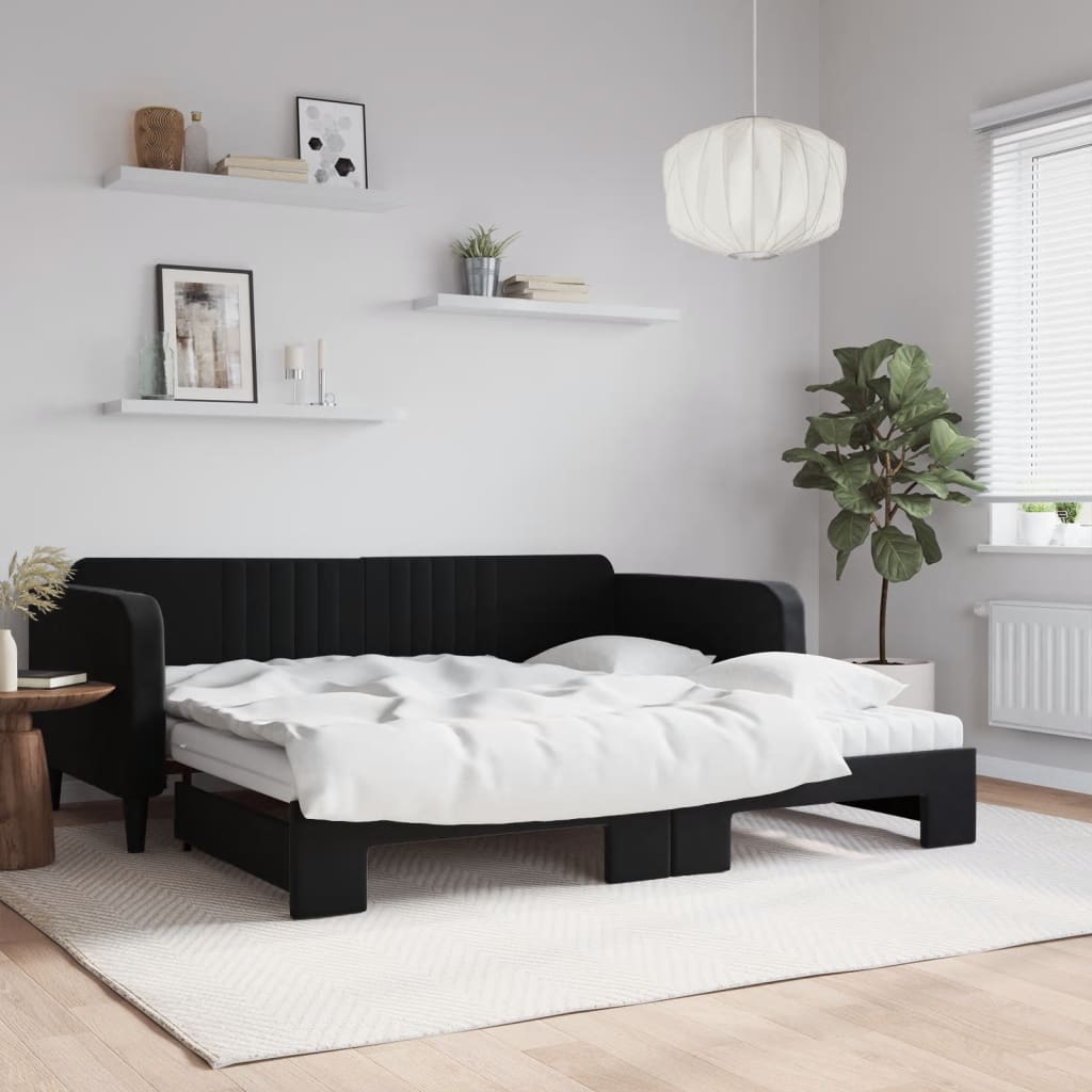 daybed med udtræk og madras 100x200 cm velour sort