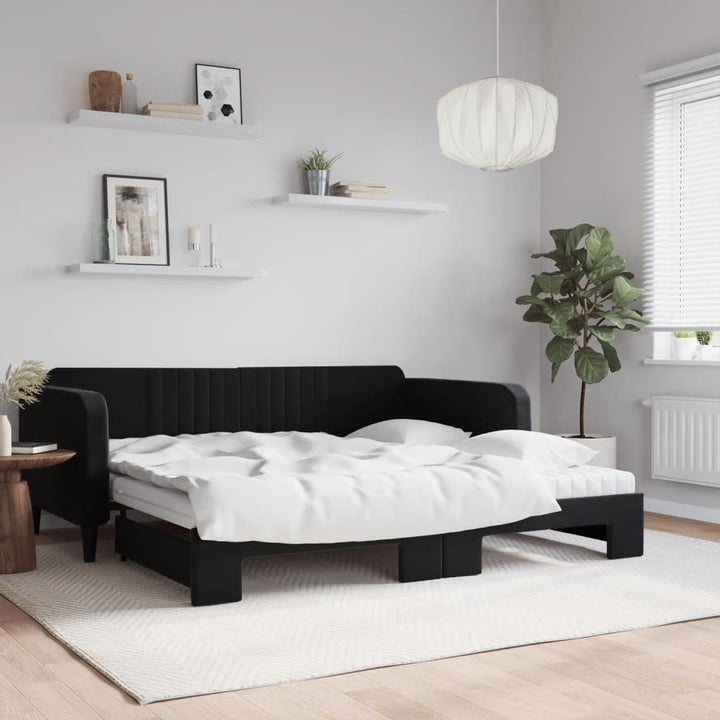 daybed med udtræk og madras 100x200 cm velour sort