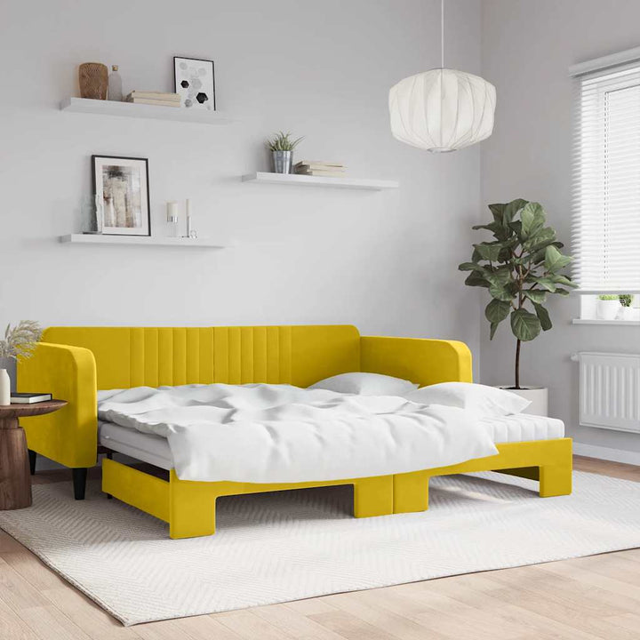 daybed med udtræk og madras 100x200 cm velour gul