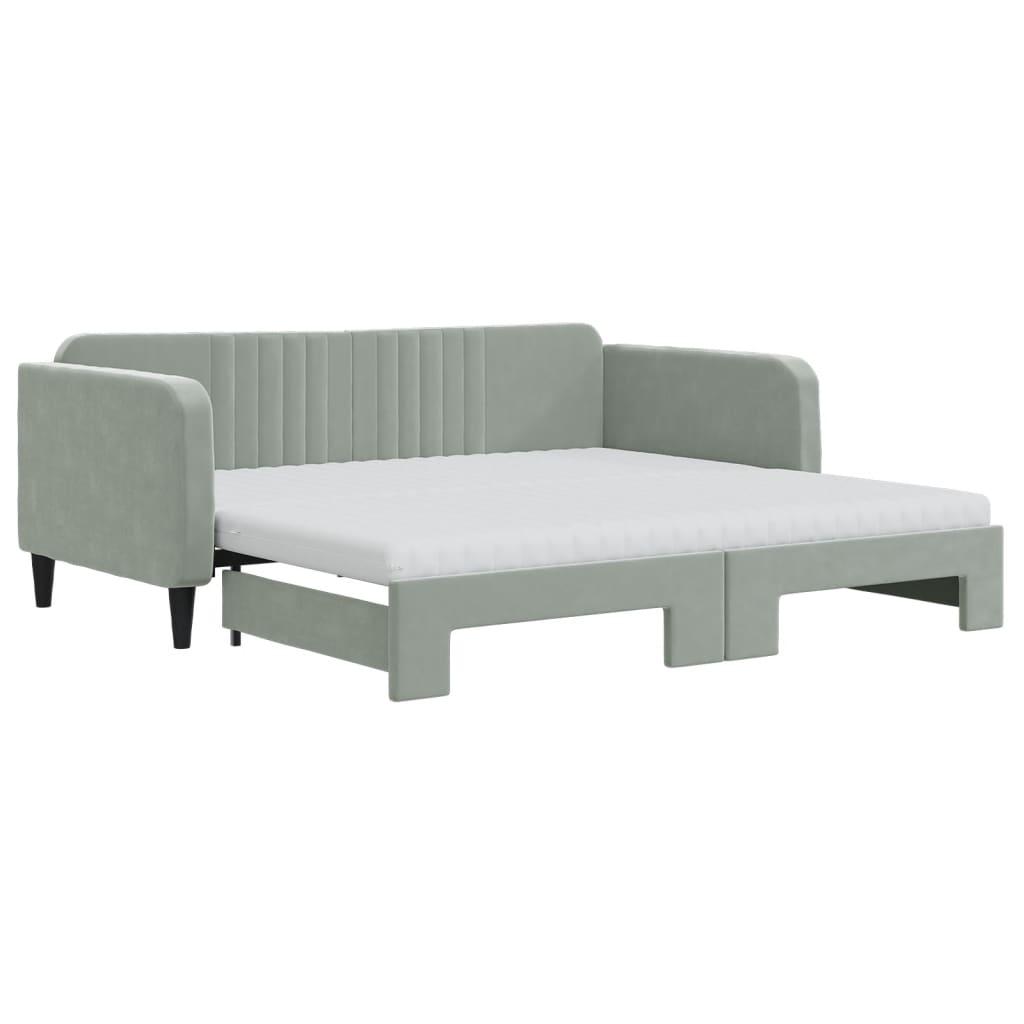 daybed med udtræk og madras 90x190 cm velour lysegrå