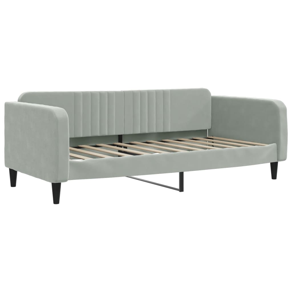 daybed med udtræk og madras 90x190 cm velour lysegrå