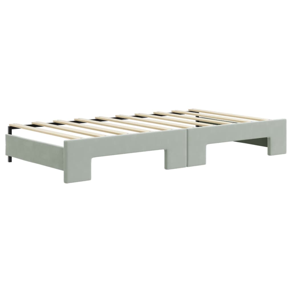 daybed med udtræk og madras 90x190 cm velour lysegrå