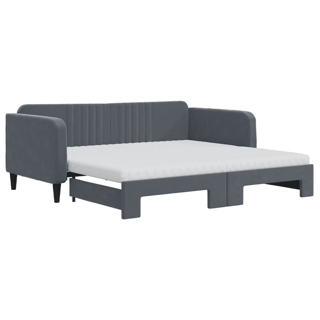 daybed med udtræk og madras 90x190 cm velour mørkegrå