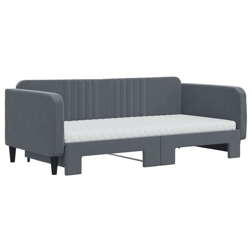 daybed med udtræk og madras 90x190 cm velour mørkegrå