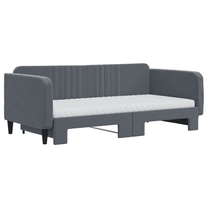 daybed med udtræk og madras 90x190 cm velour mørkegrå