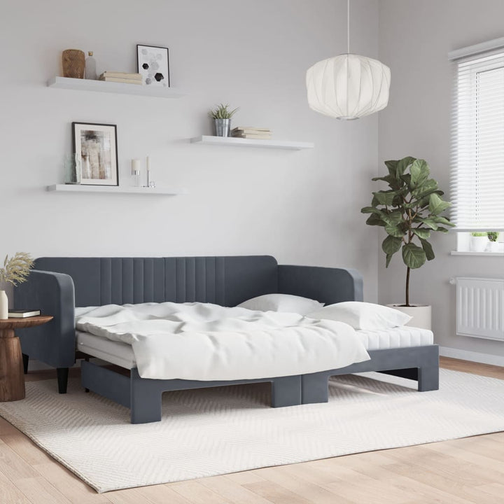 daybed med udtræk og madras 90x190 cm velour mørkegrå