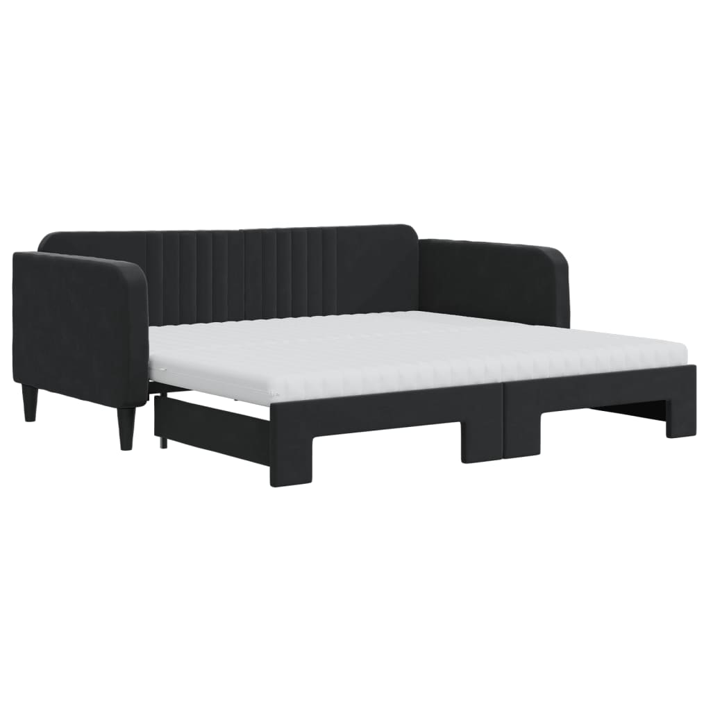 daybed med udtræk og madras 90x190 cm velour sort