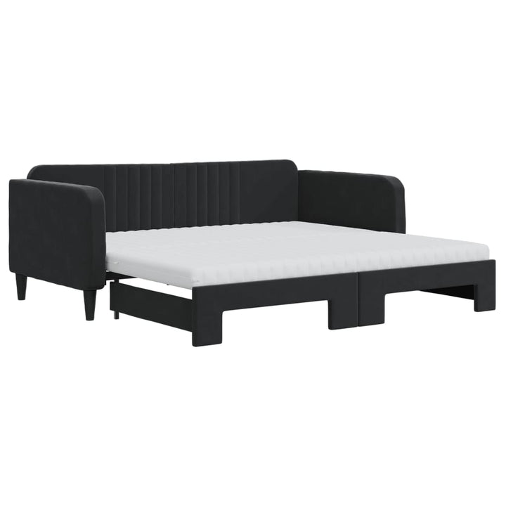 daybed med udtræk og madras 90x190 cm velour sort