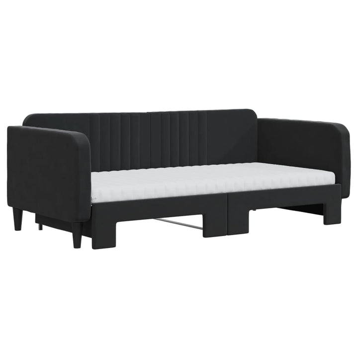 daybed med udtræk og madras 90x190 cm velour sort