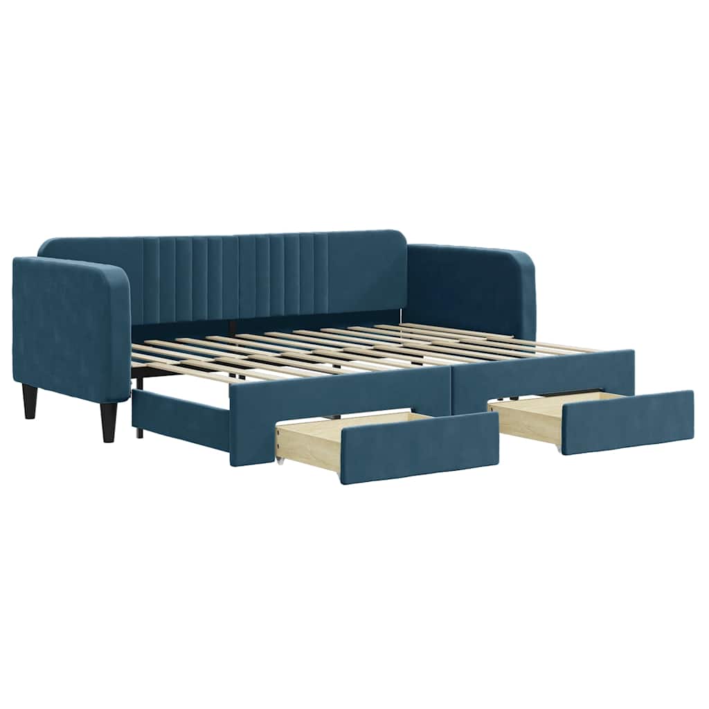 daybed med udtræk og skuffer 80x200 cm stof blå