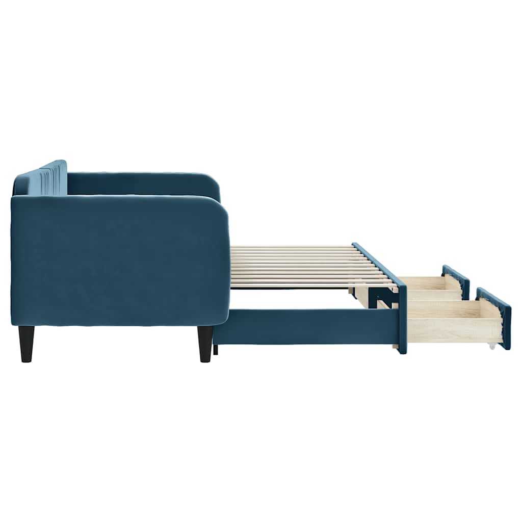 daybed med udtræk og skuffer 80x200 cm stof blå
