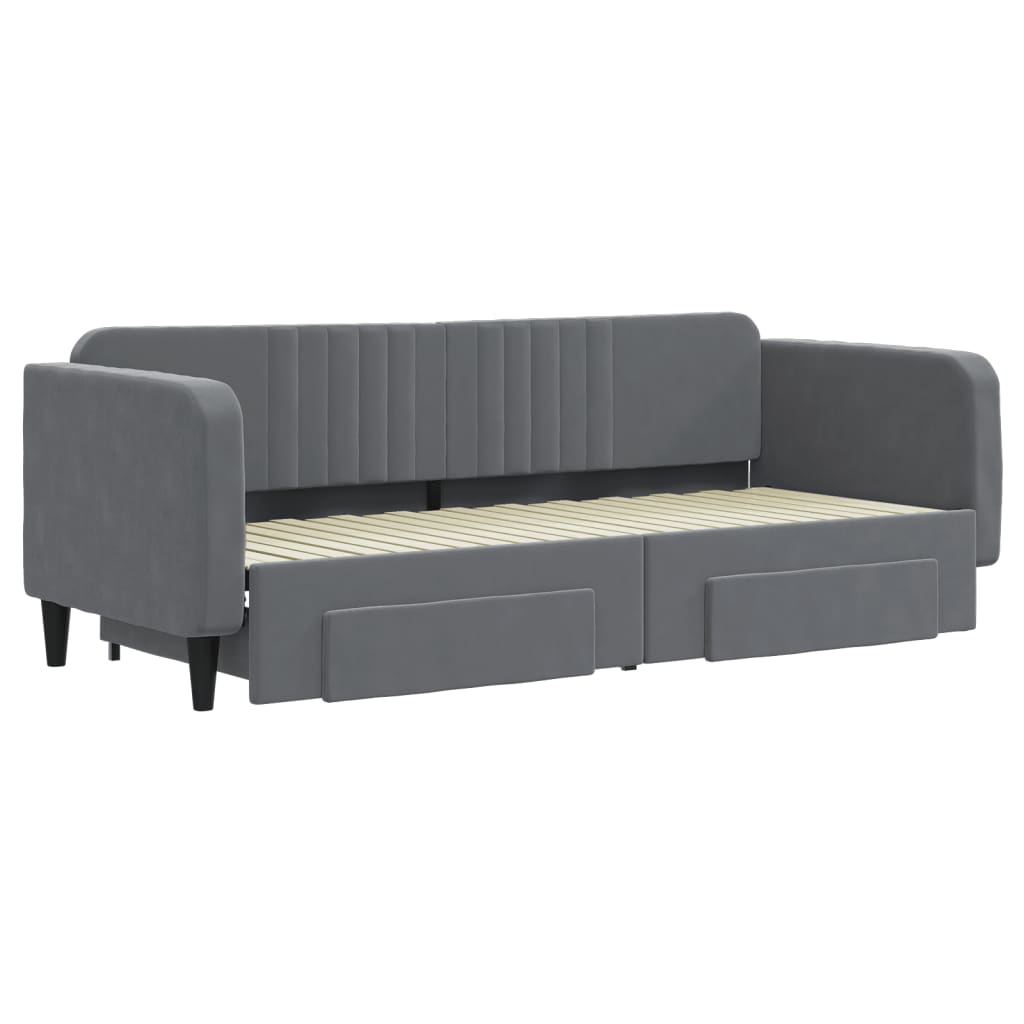 daybed med udtræk og skuffer 80x200 cm velour mørkegrå