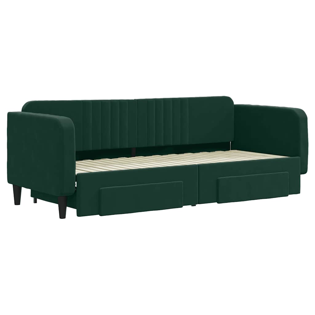 daybed med udtræk og skuffer 80x200 cm velour mørkegrøn