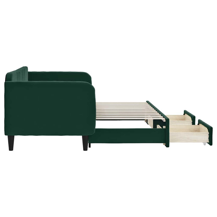 daybed med udtræk og skuffer 80x200 cm velour mørkegrøn