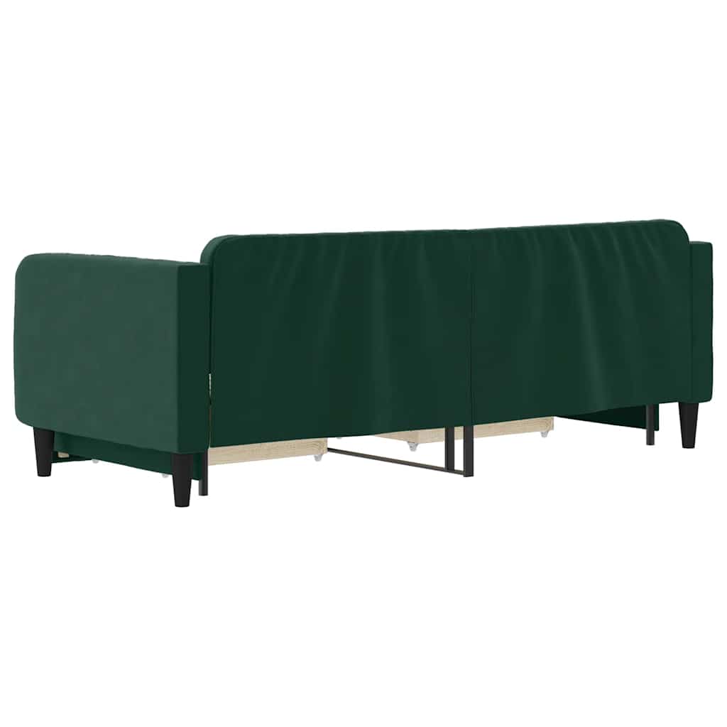 daybed med udtræk og skuffer 80x200 cm velour mørkegrøn