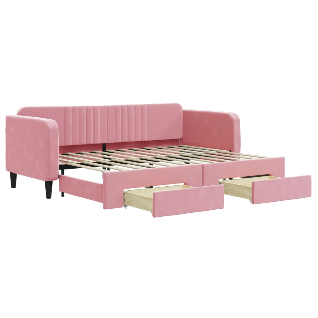daybed med udtræk og skuffer 80x200 cm velour lyserød