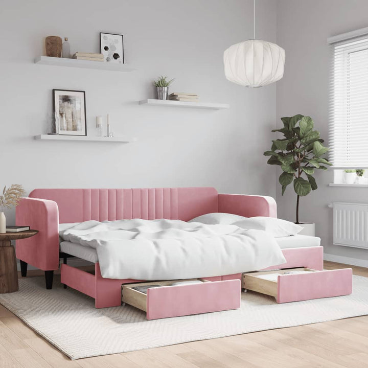 daybed med udtræk og skuffer 80x200 cm velour lyserød